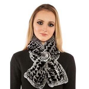 Volare NY Genuine Rex Rabbit  Black Women's Scarf 5X35‎